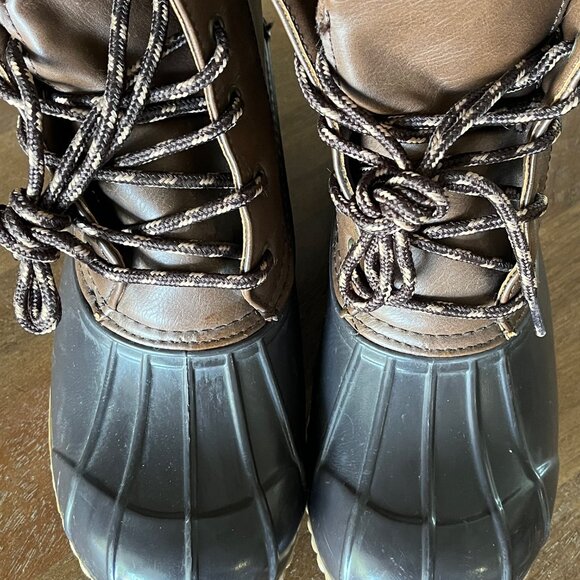 Sugar Waterproof Duck Boots Rain Wet Women's Size 6 Brown - EUC Lace Up - Picture 2 of 9